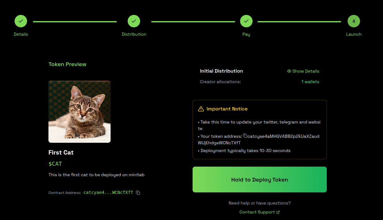 MintLab deployment confirmation step